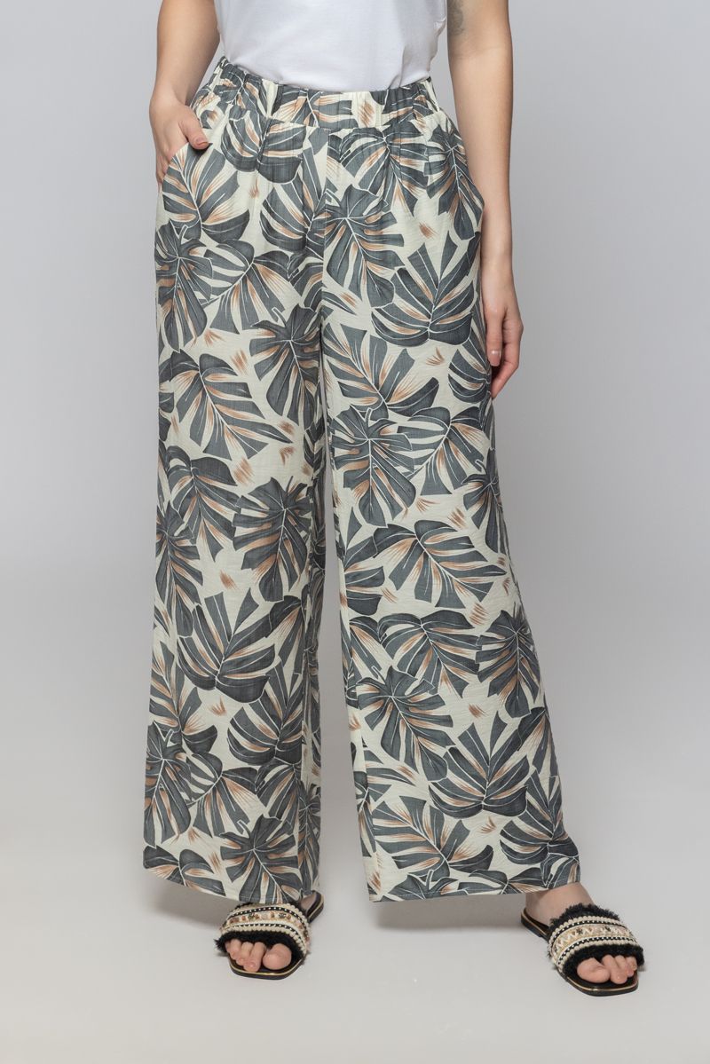 Women Flowy Wide Leg Summer Pants with Full Prints Pattern