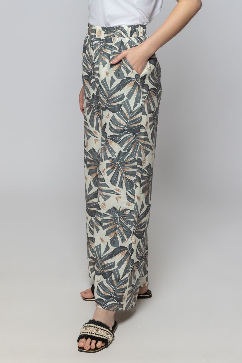 Women Flowy Wide Leg Summer Pants with Full Prints Pattern