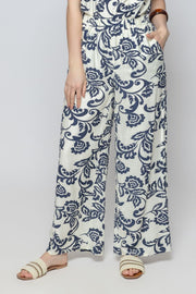 Women Flowy Wide Leg Summer Pants with Full Prints Pattern