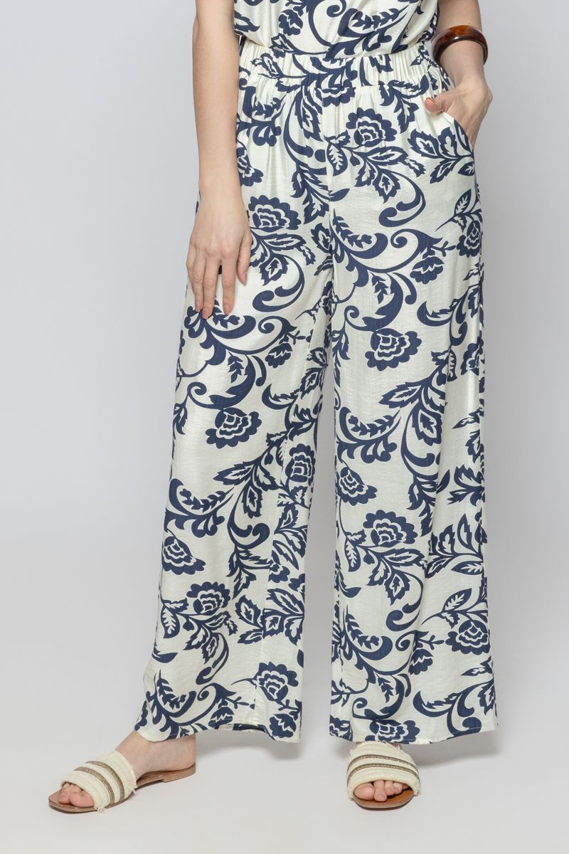 Women Flowy Wide Leg Summer Pants with Full Prints Pattern