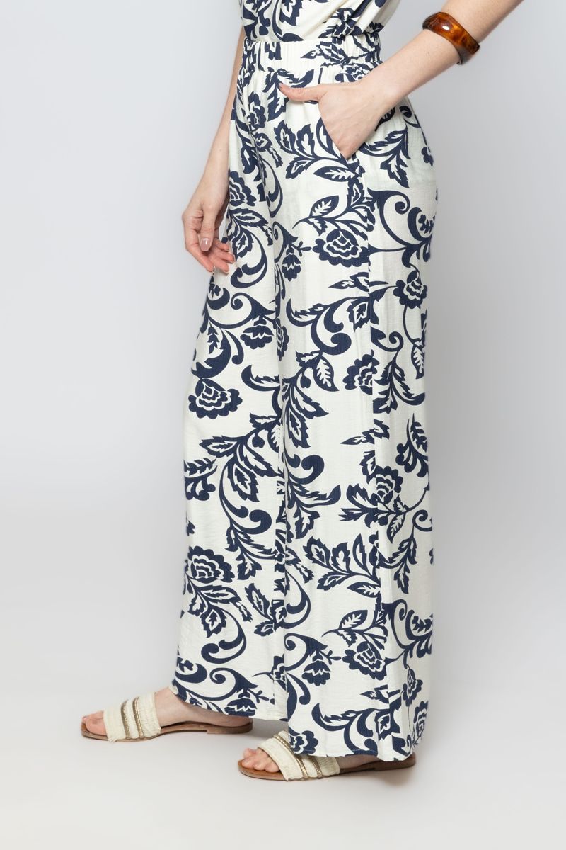 Women Flowy Wide Leg Summer Pants with Full Prints Pattern