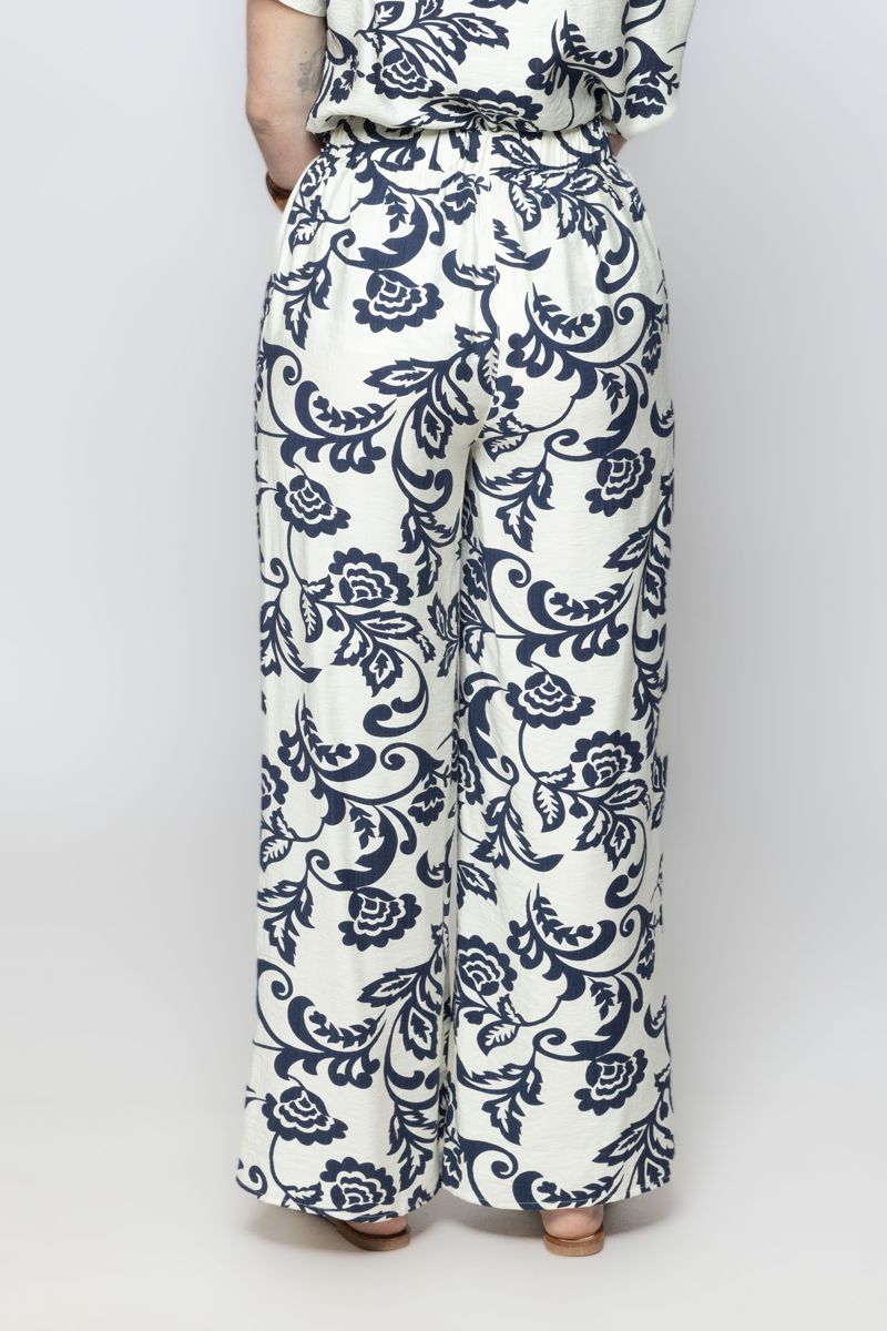 Women Flowy Wide Leg Summer Pants with Full Prints Pattern