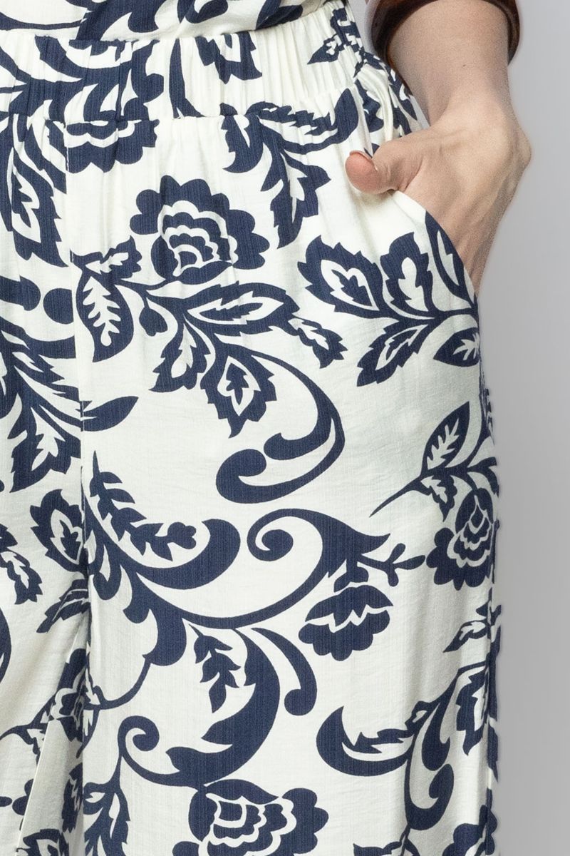 Women Flowy Wide Leg Summer Pants with Full Prints Pattern