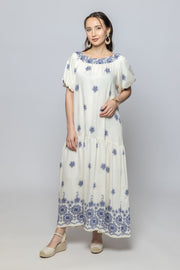 Short Sleeves Maxi Dress with Full Print Pattern