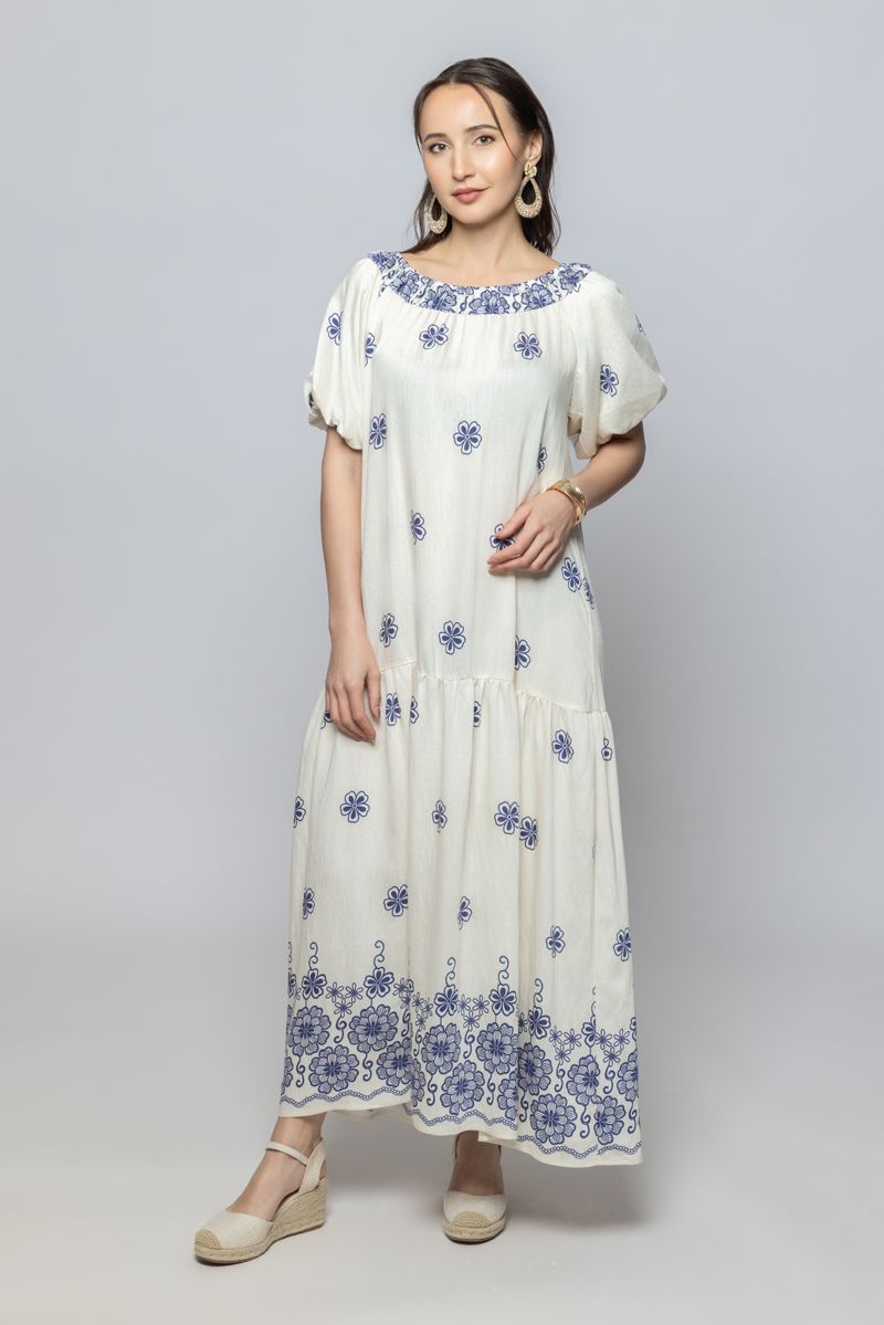 Short Sleeves Maxi Dress with Full Print Pattern