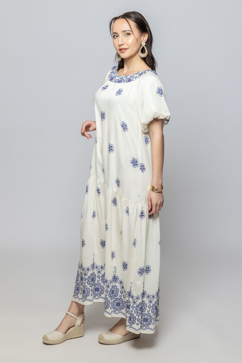 Short Sleeves Maxi Dress with Full Print Pattern