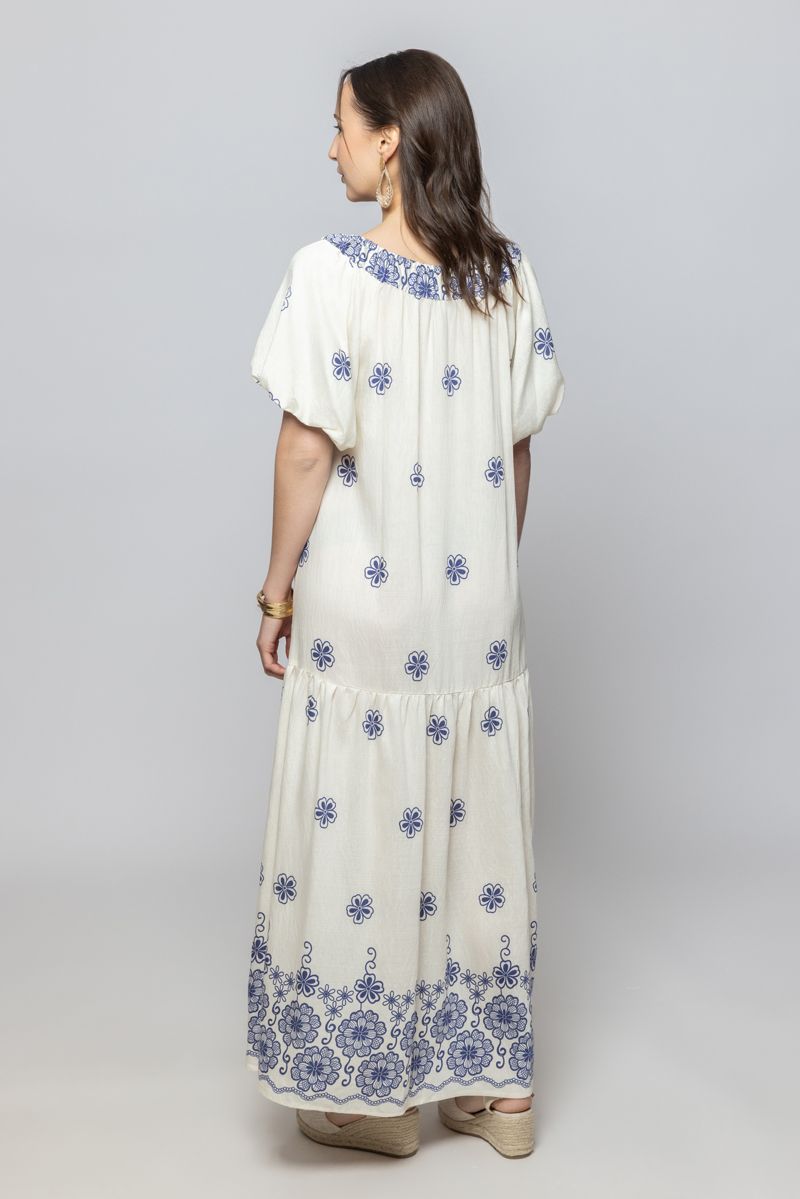 Short Sleeves Maxi Dress with Full Print Pattern