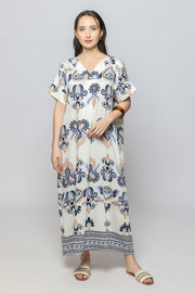 Women Short Sleeves Maxi Dress with Flowing Wide Sleeves