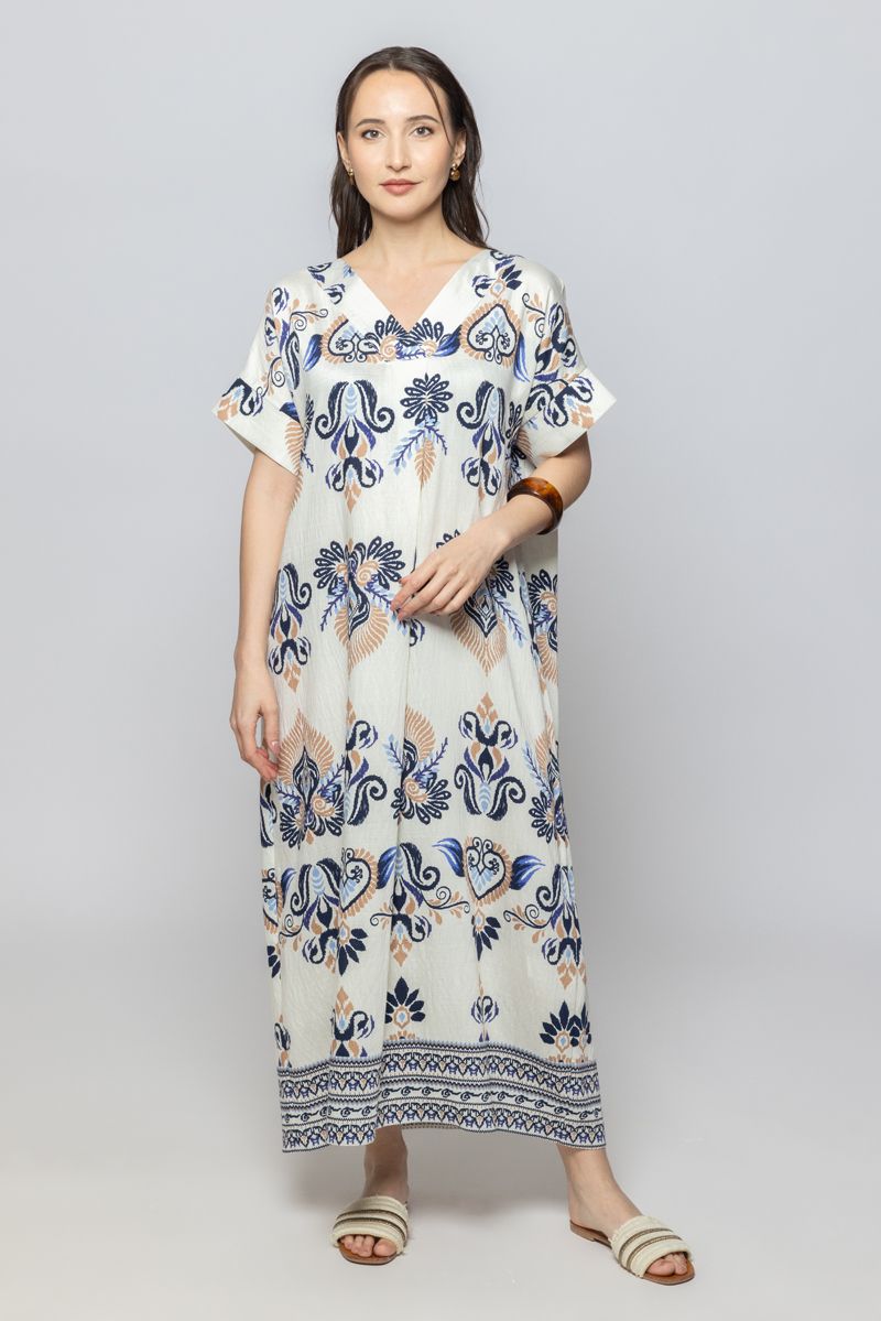 Women Short Sleeves Maxi Dress with Flowing Wide Sleeves