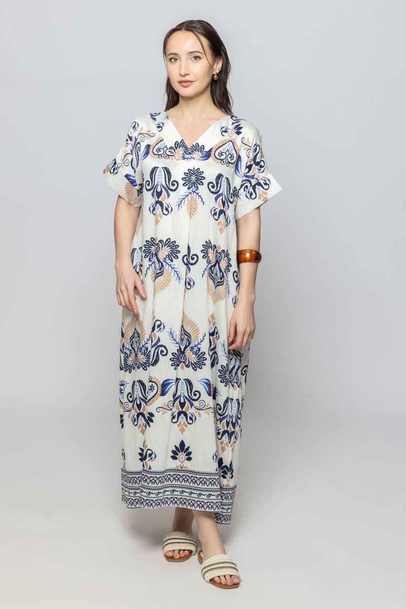 Women Short Sleeves Maxi Dress with Flowing Wide Sleeves