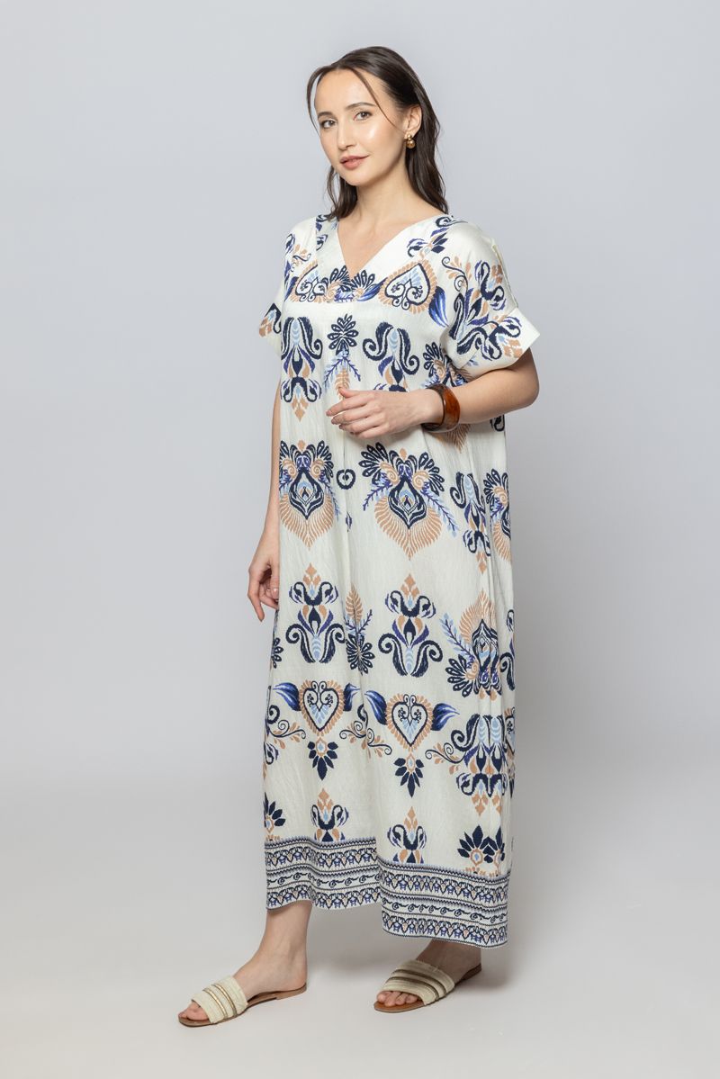Women Short Sleeves Maxi Dress with Flowing Wide Sleeves
