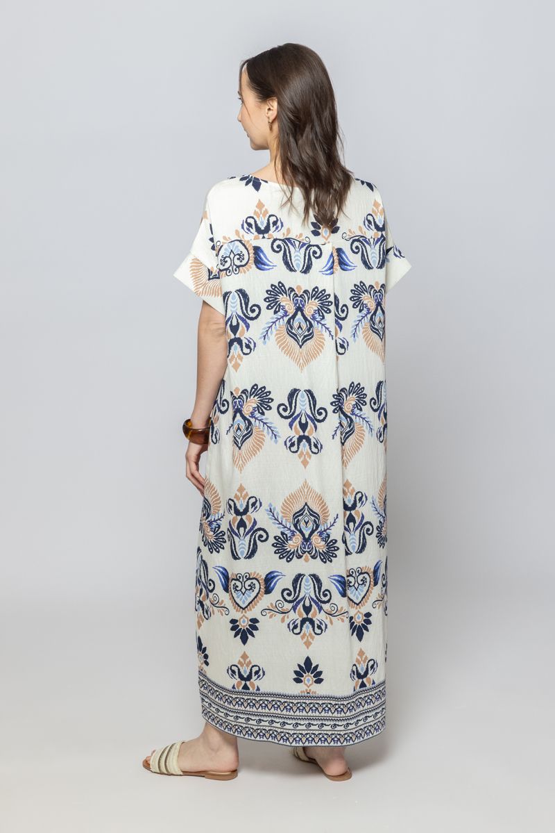 Women Short Sleeves Maxi Dress with Flowing Wide Sleeves