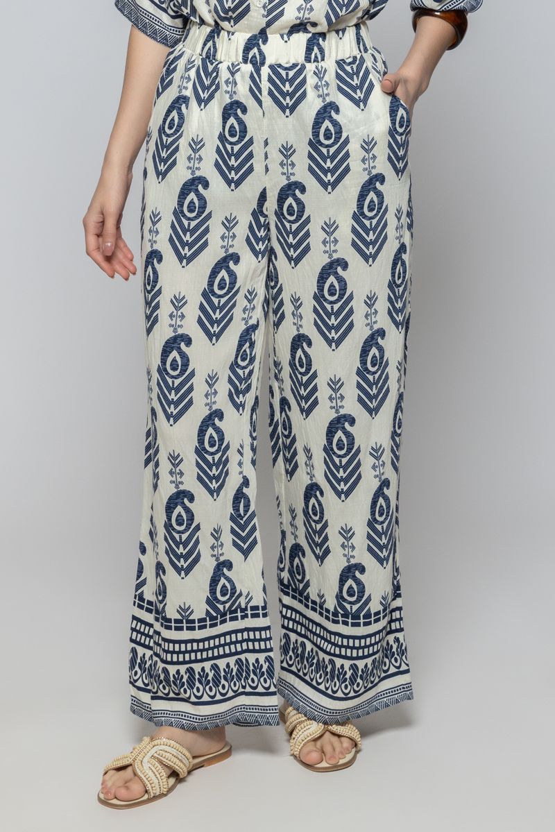 Women Flowy Wide Leg Summer Pants with Full Prints Pattern