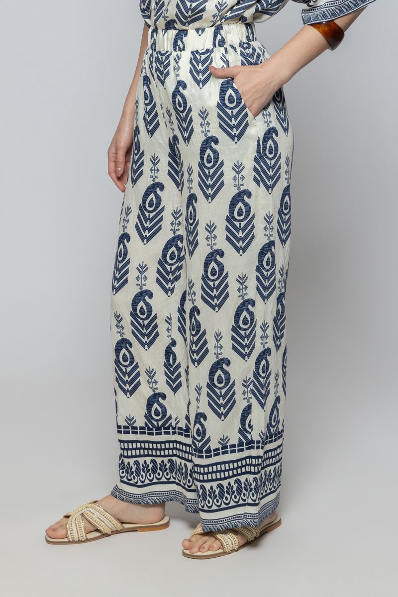 Women Flowy Wide Leg Summer Pants with Full Prints Pattern