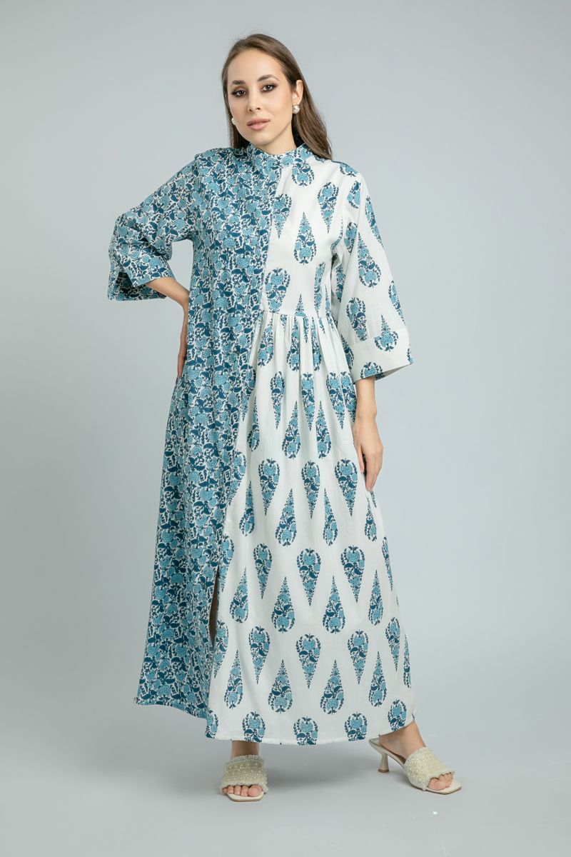 printed women Flowy Maxi Shirt Dress with Front Slit