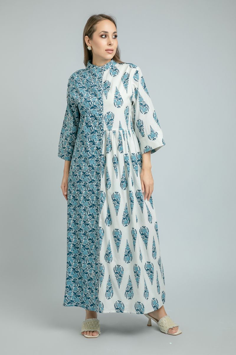printed women Flowy Maxi Shirt Dress with Front Slit
