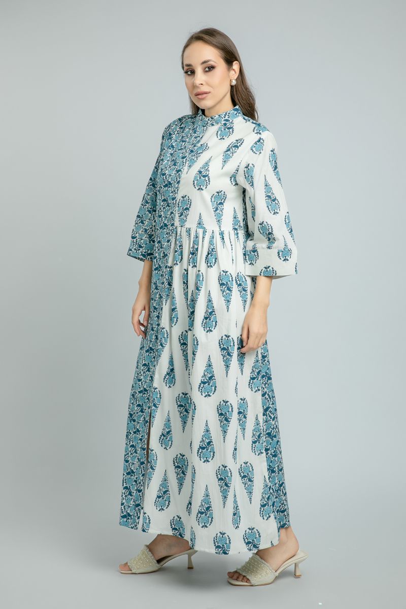 printed women Flowy Maxi Shirt Dress with Front Slit
