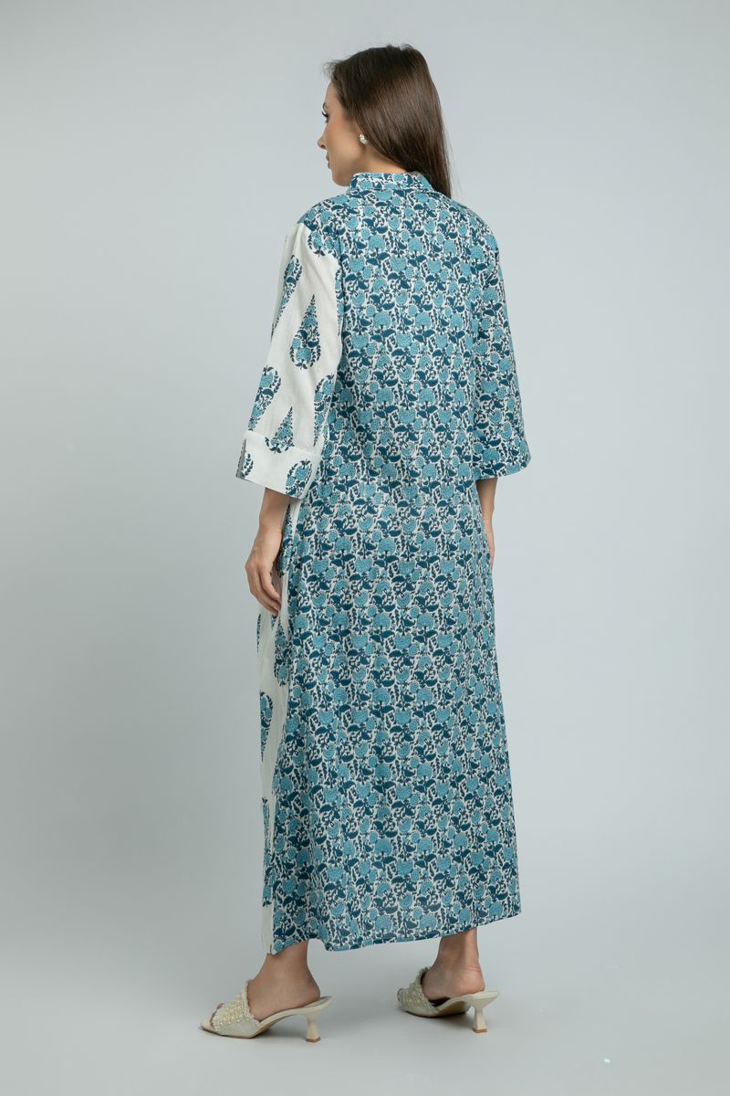 printed women Flowy Maxi Shirt Dress with Front Slit