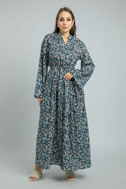 women Maxi Shirt Dress with Floral Print and Pleat Details