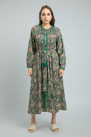 women Longline Dress with Floral Print and Embroidery