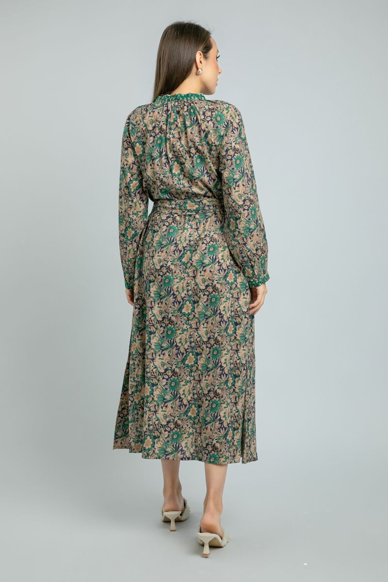 women Longline Dress with Floral Print and Embroidery