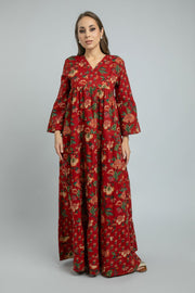 women Maxi Flowy Dress with Full Print Pattern