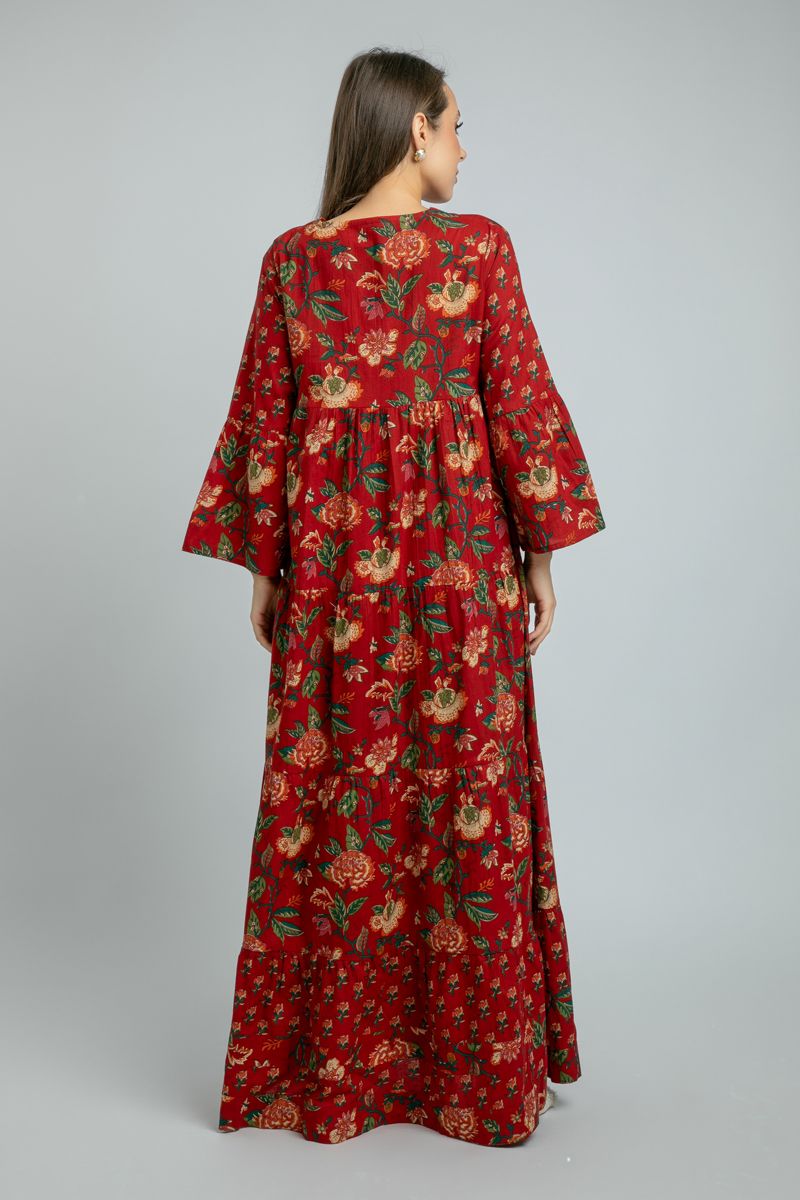 women Maxi Flowy Dress with Full Print Pattern