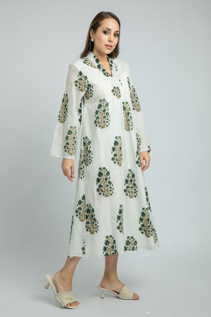 women Longline Flowy Dress with Full Print Pattern