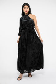 فستان نسائي ماكسي بخامة منقوشة من نفس اللون