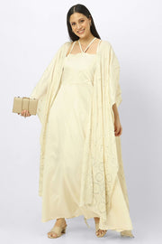 layered maxi women dress with embroidery and neck strap