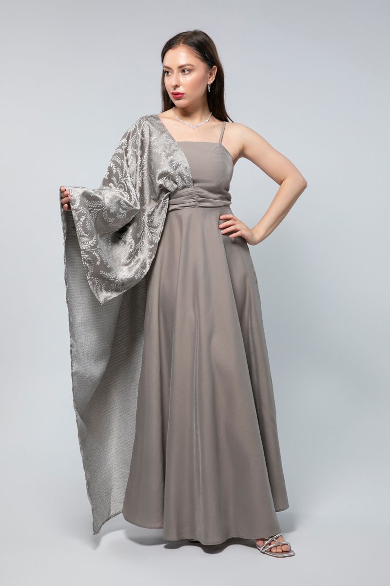 Womens Embellished Cape Maxi Dress - A Masterpiece for Special Occasions