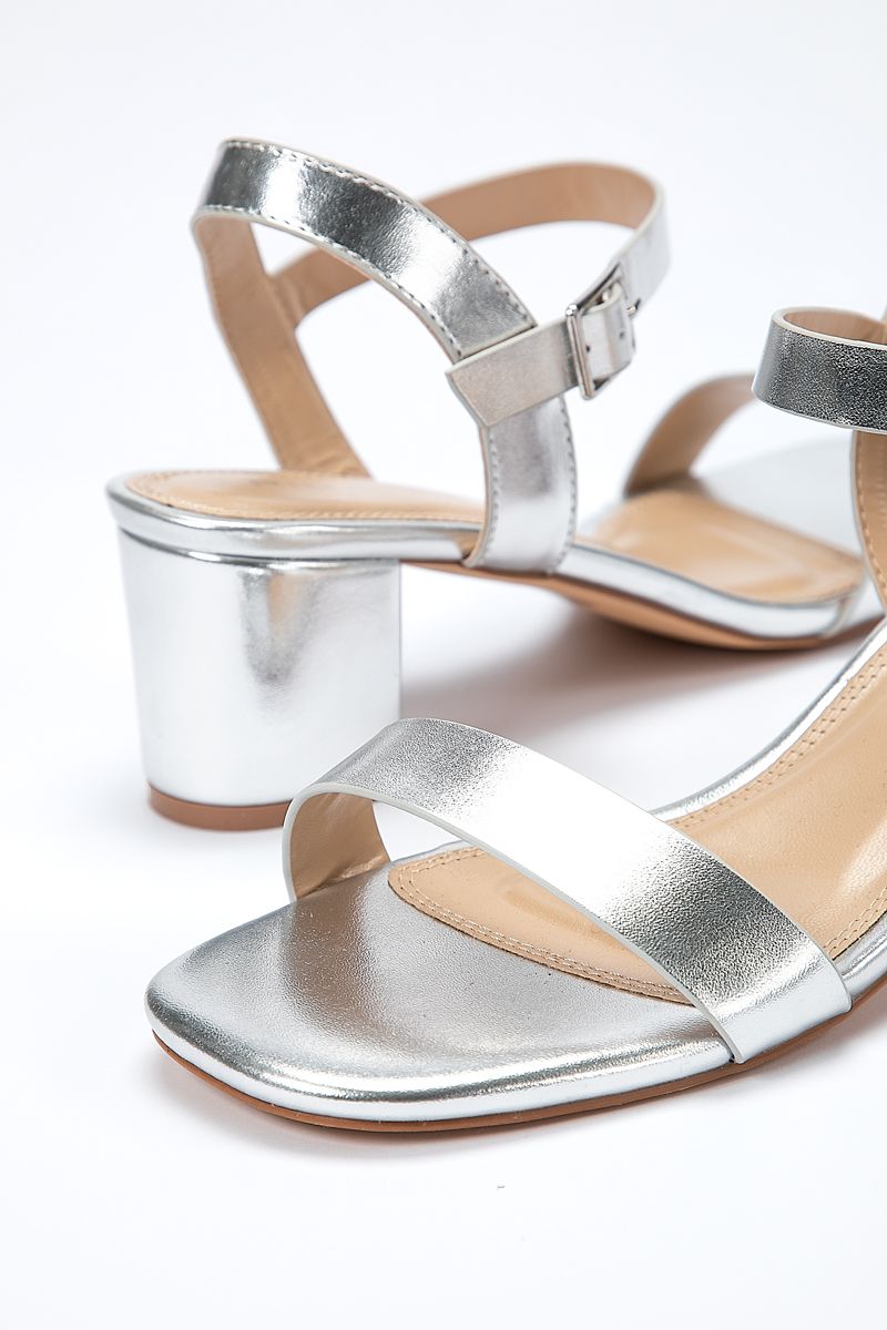 metallic women heeled open sandal