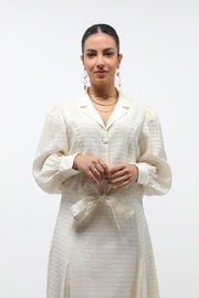textured women shirt with puffed sleeves