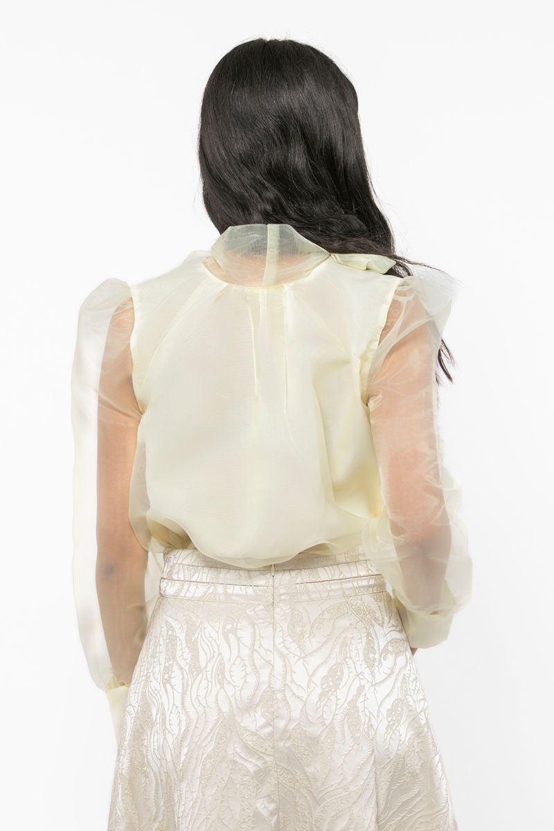 women top with puffed organza sleeves