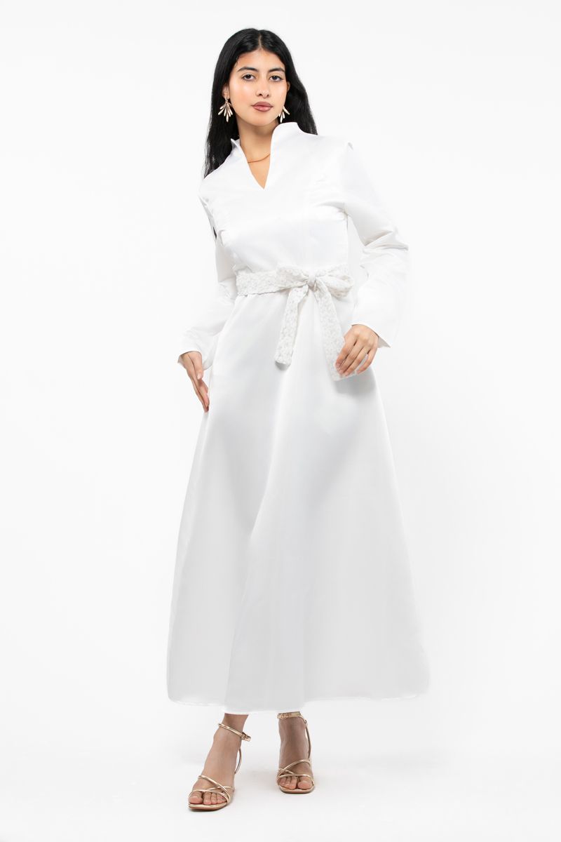 women satin maxi dress with belt