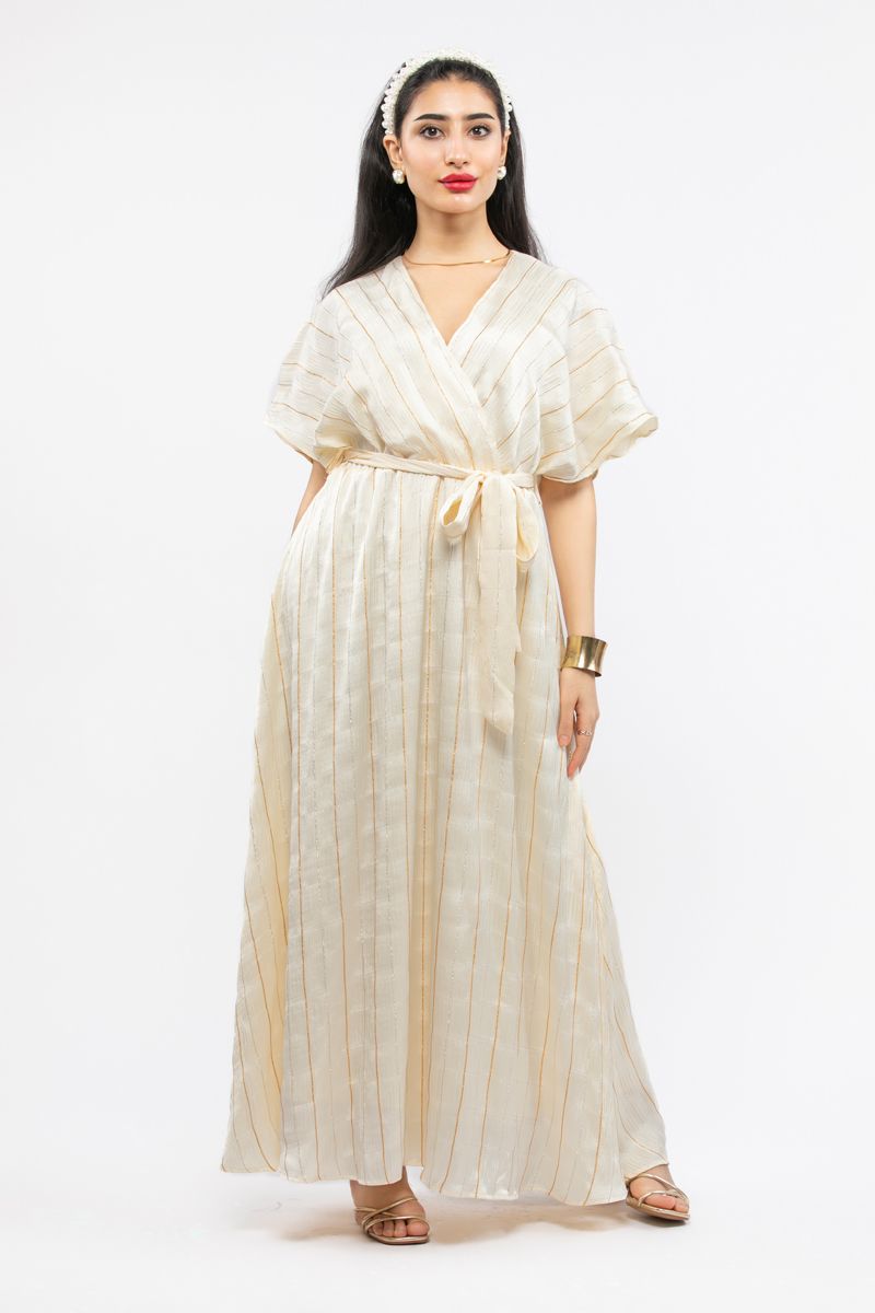 striped women wrap dress