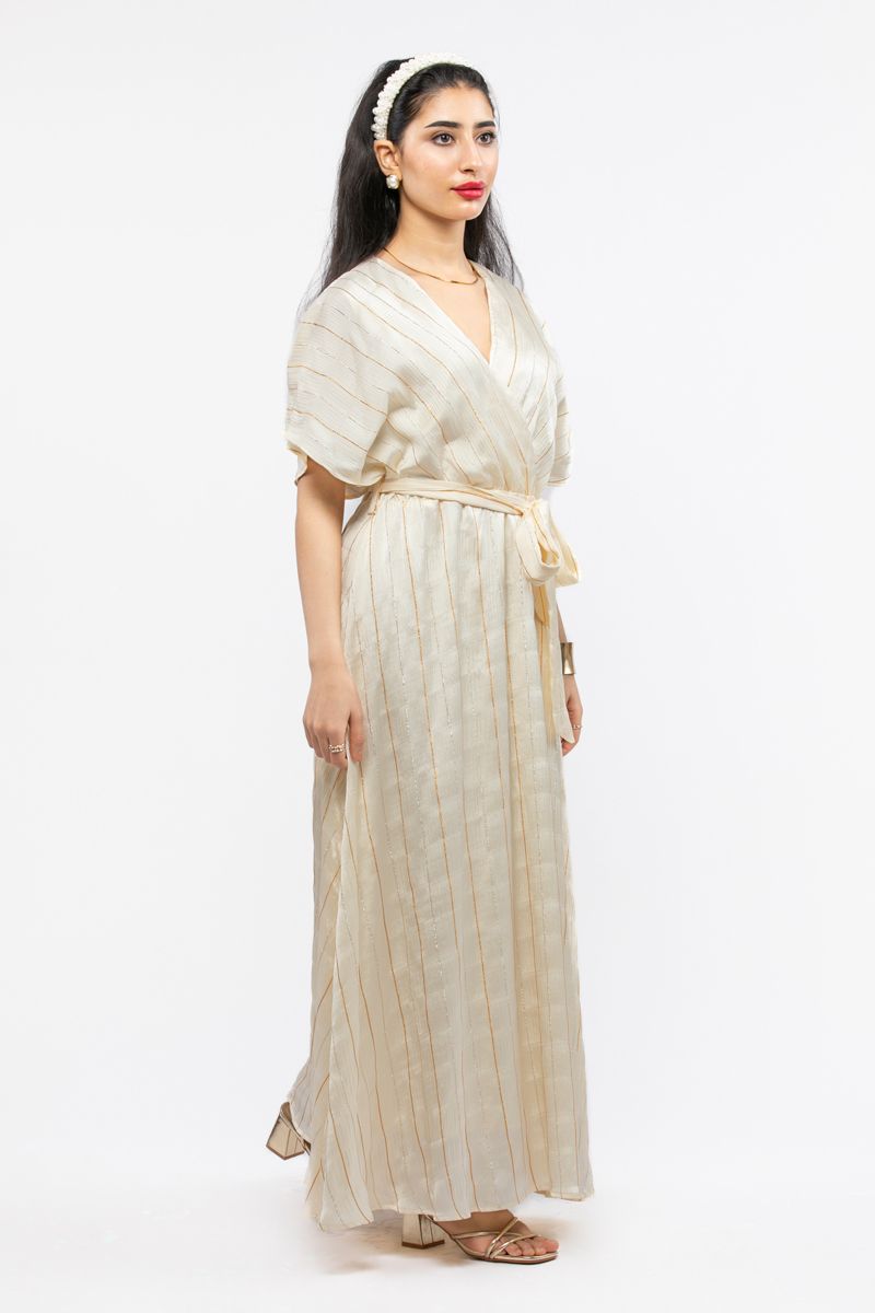 striped women wrap dress