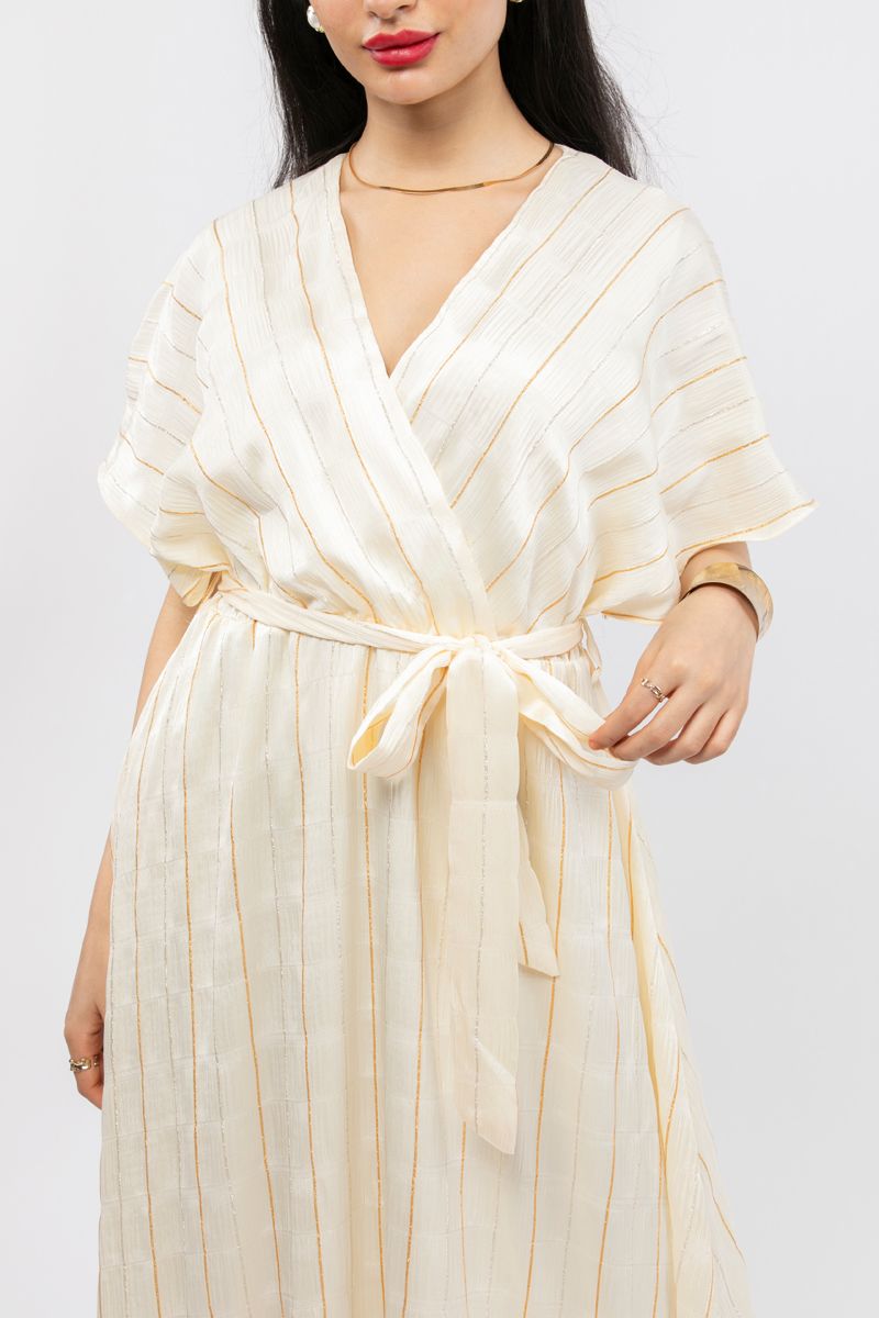 striped women wrap dress