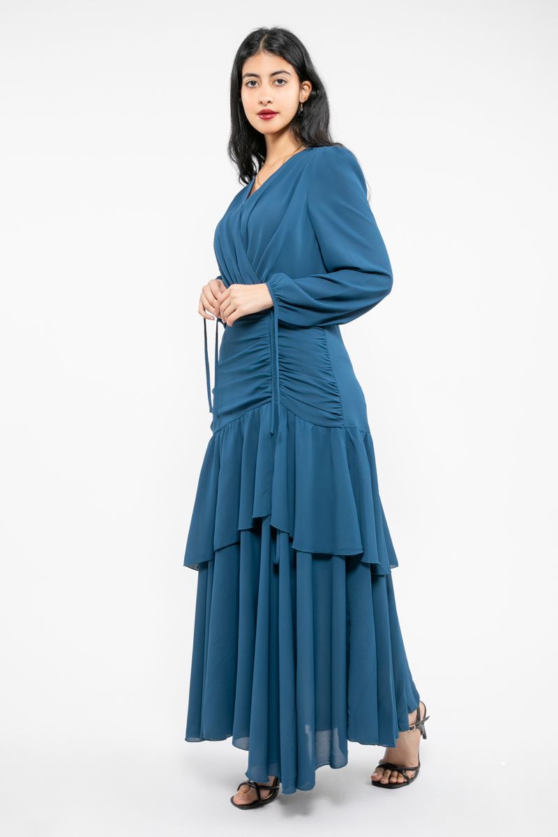 women maxi dress with ruffled layers
