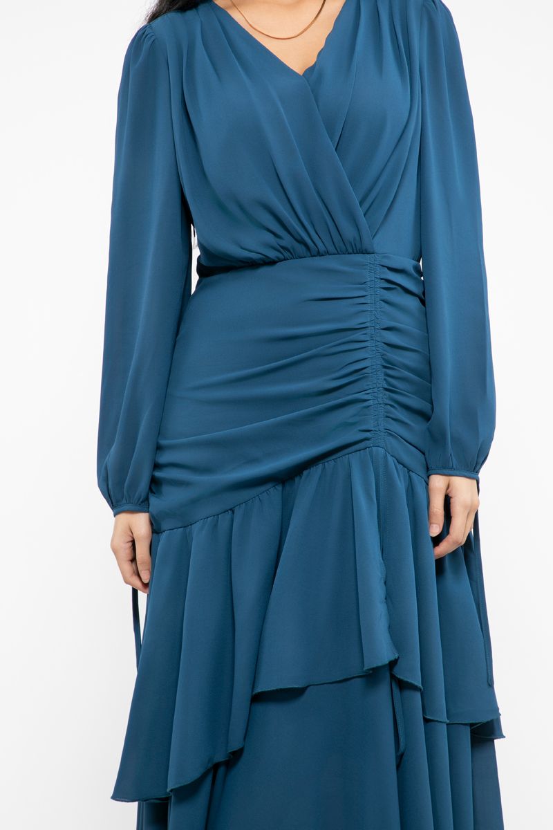 women maxi dress with ruffled layers