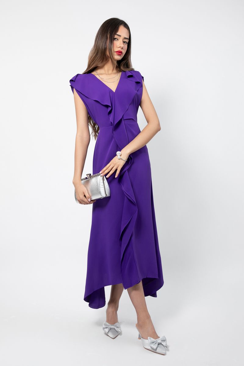 asymetric women dress with ruffles