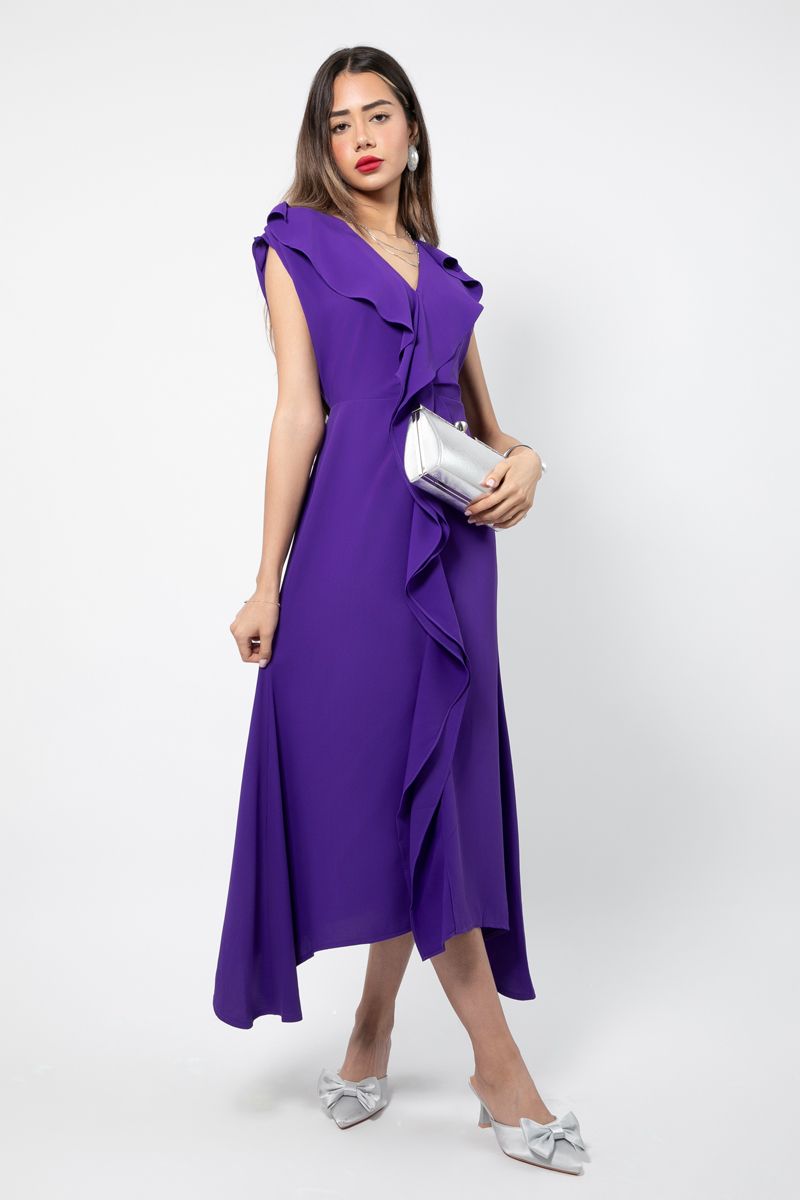 asymetric women dress with ruffles