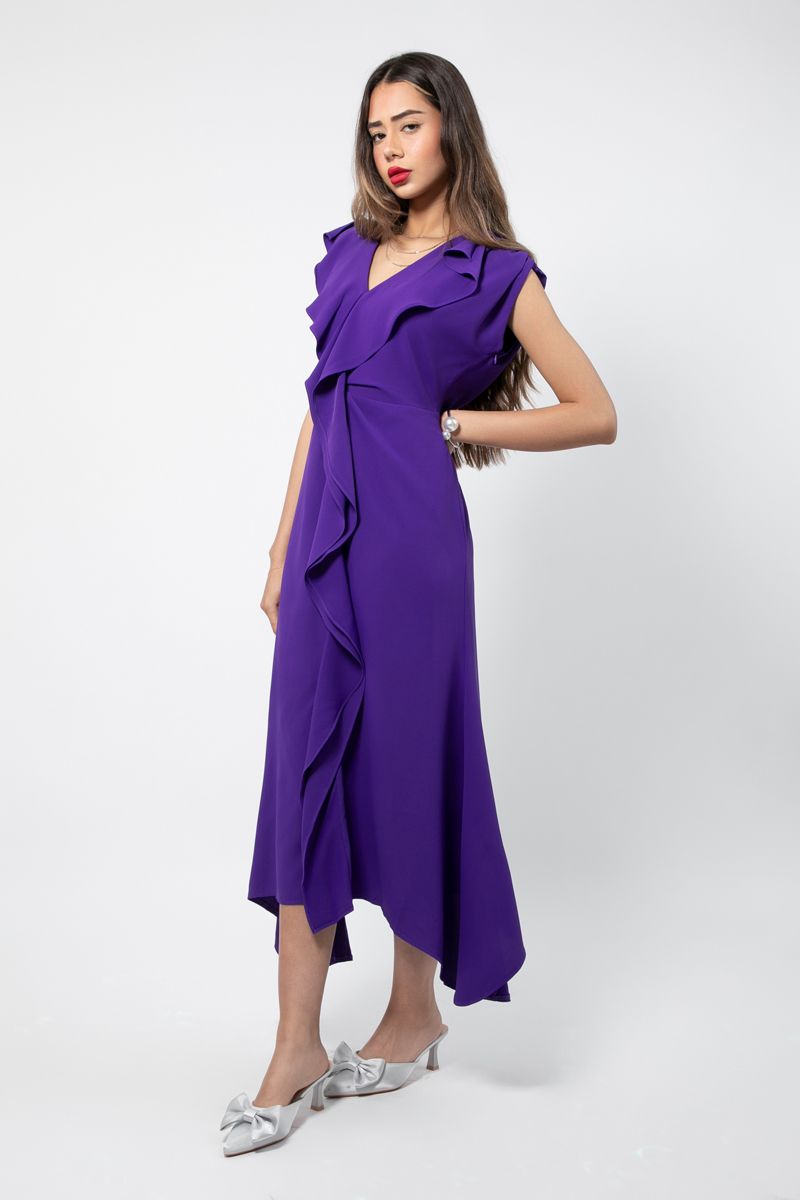 asymetric women dress with ruffles