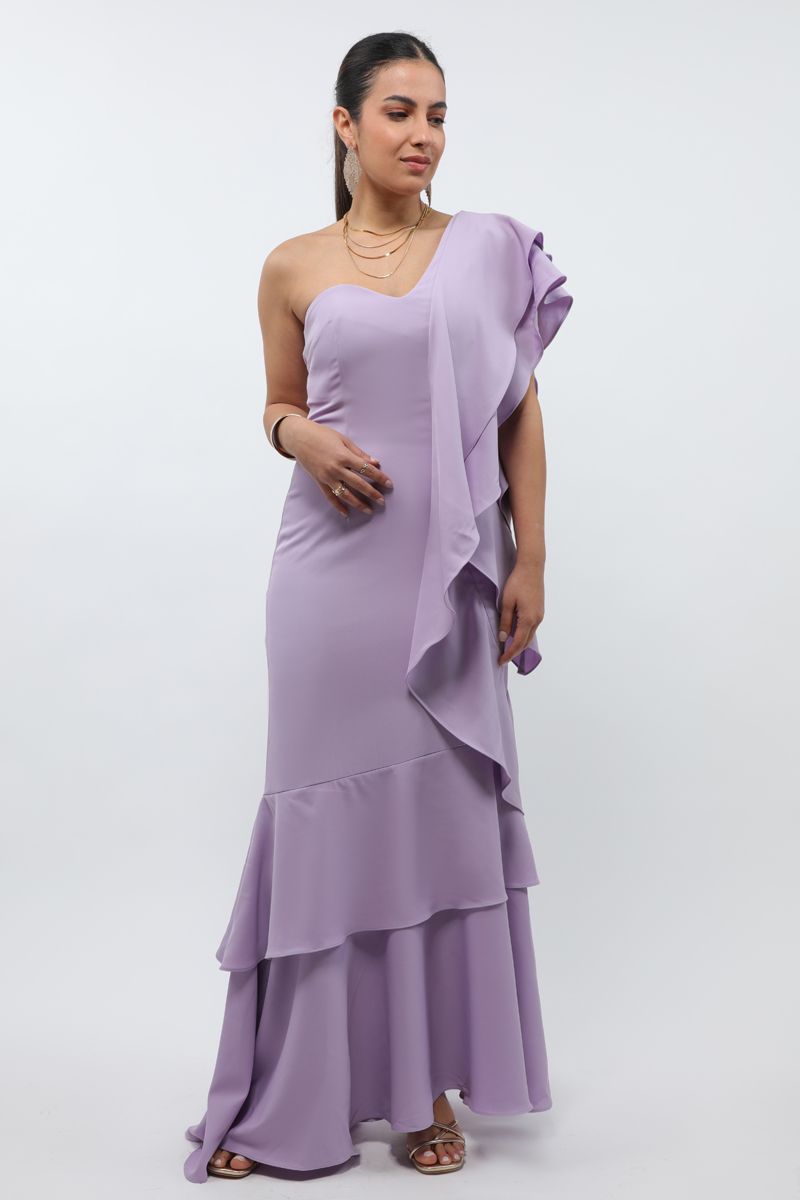 women maxi dress with layered ruffles