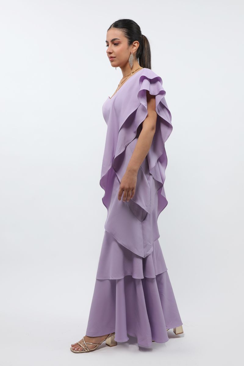 women maxi dress with layered ruffles