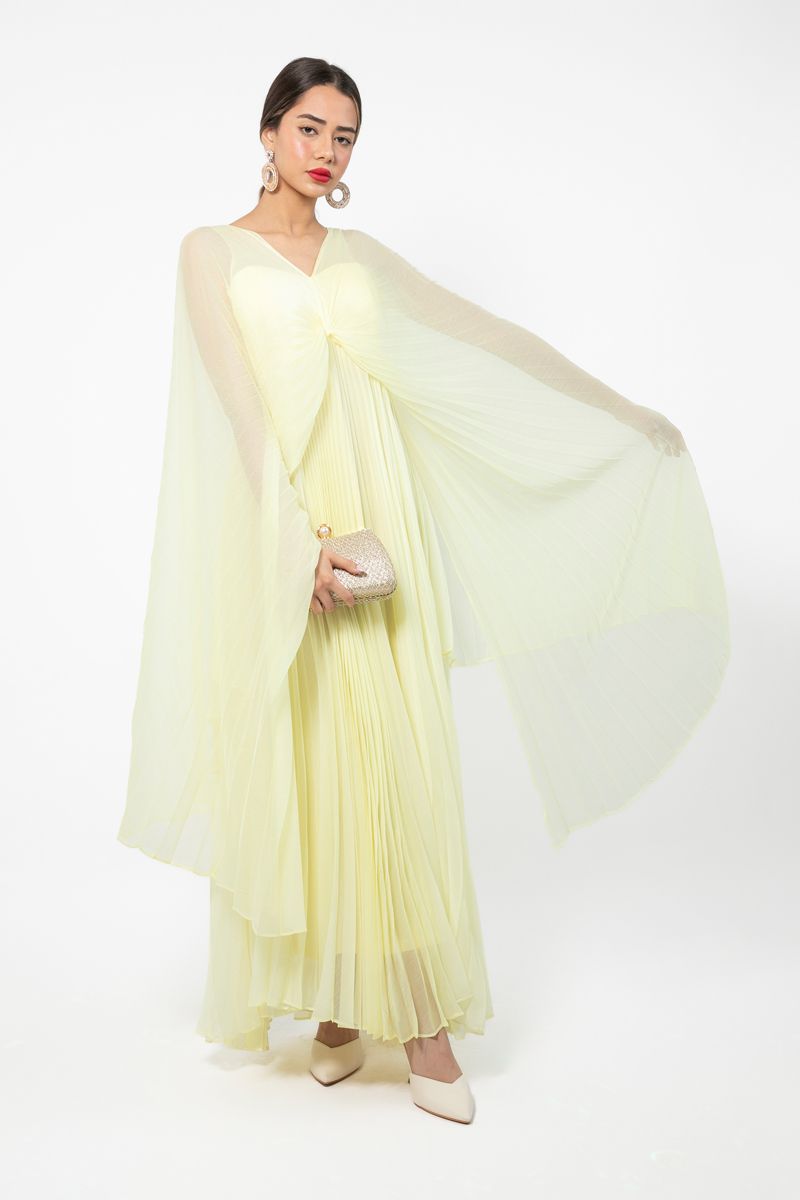 maxi women dress with plisse cape