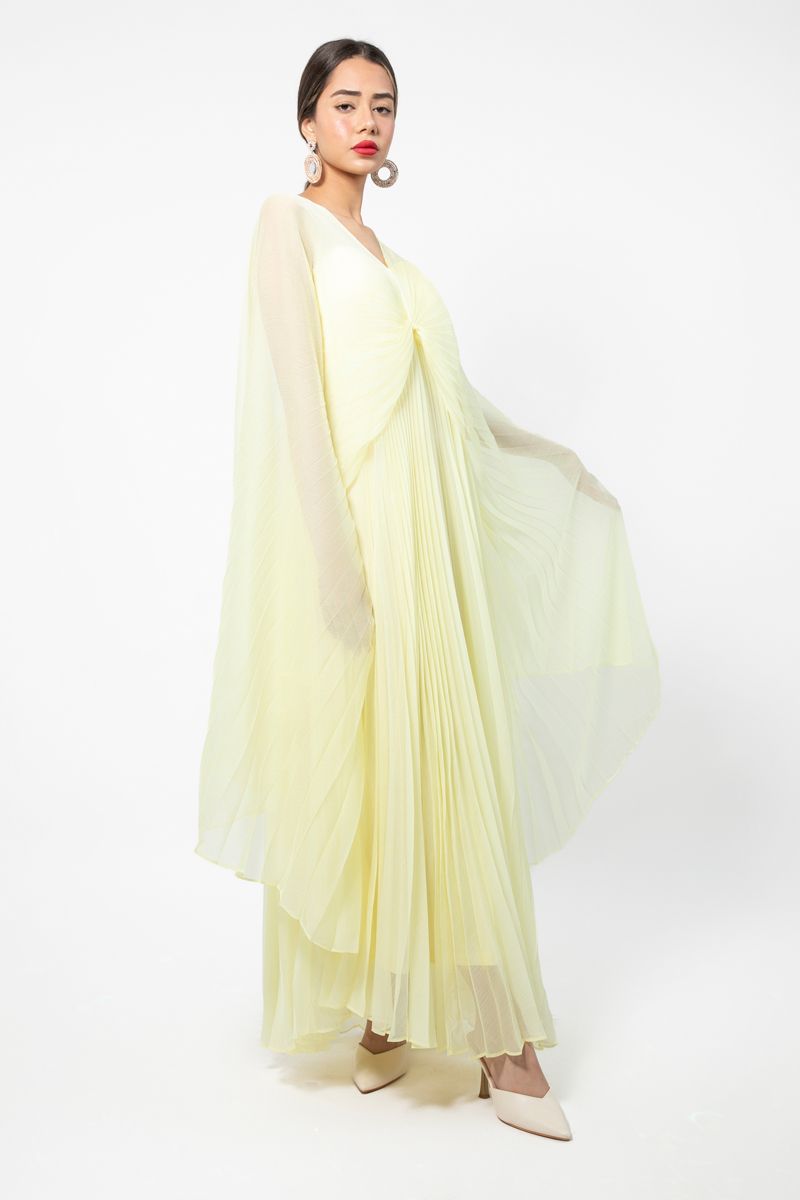 maxi women dress with plisse cape
