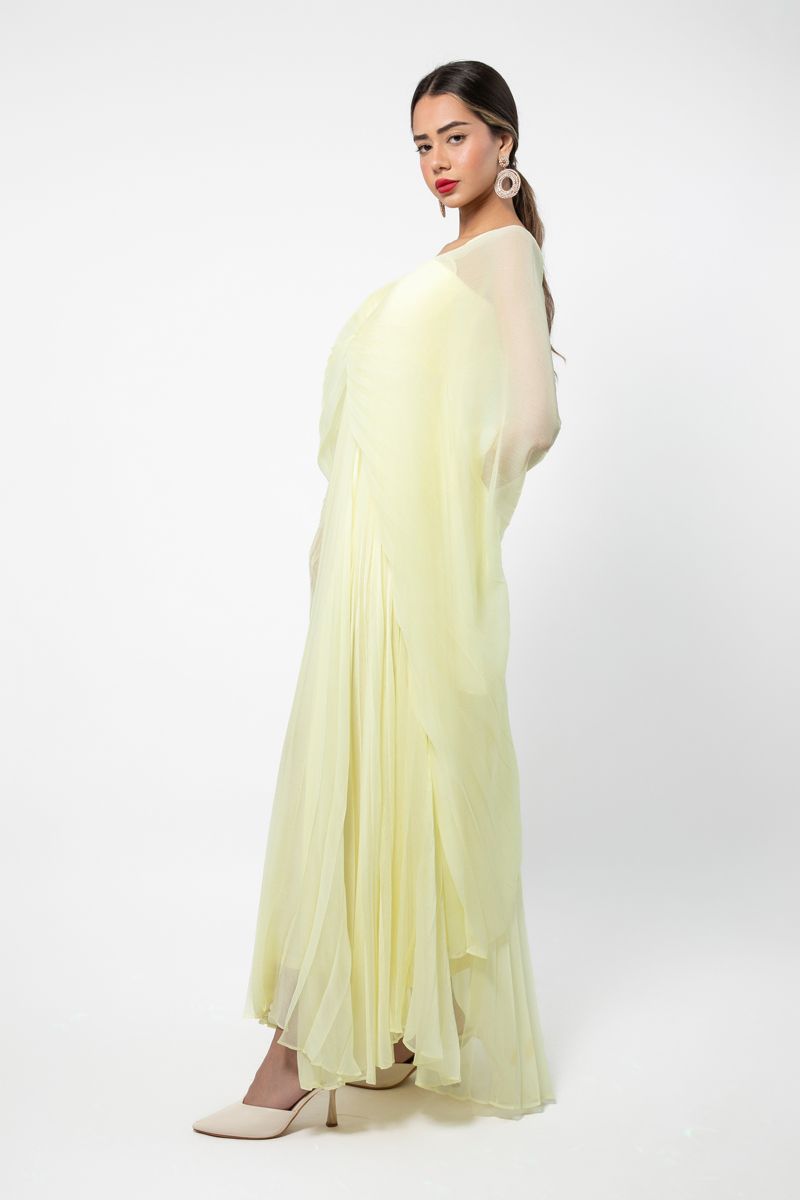 maxi women dress with plisse cape