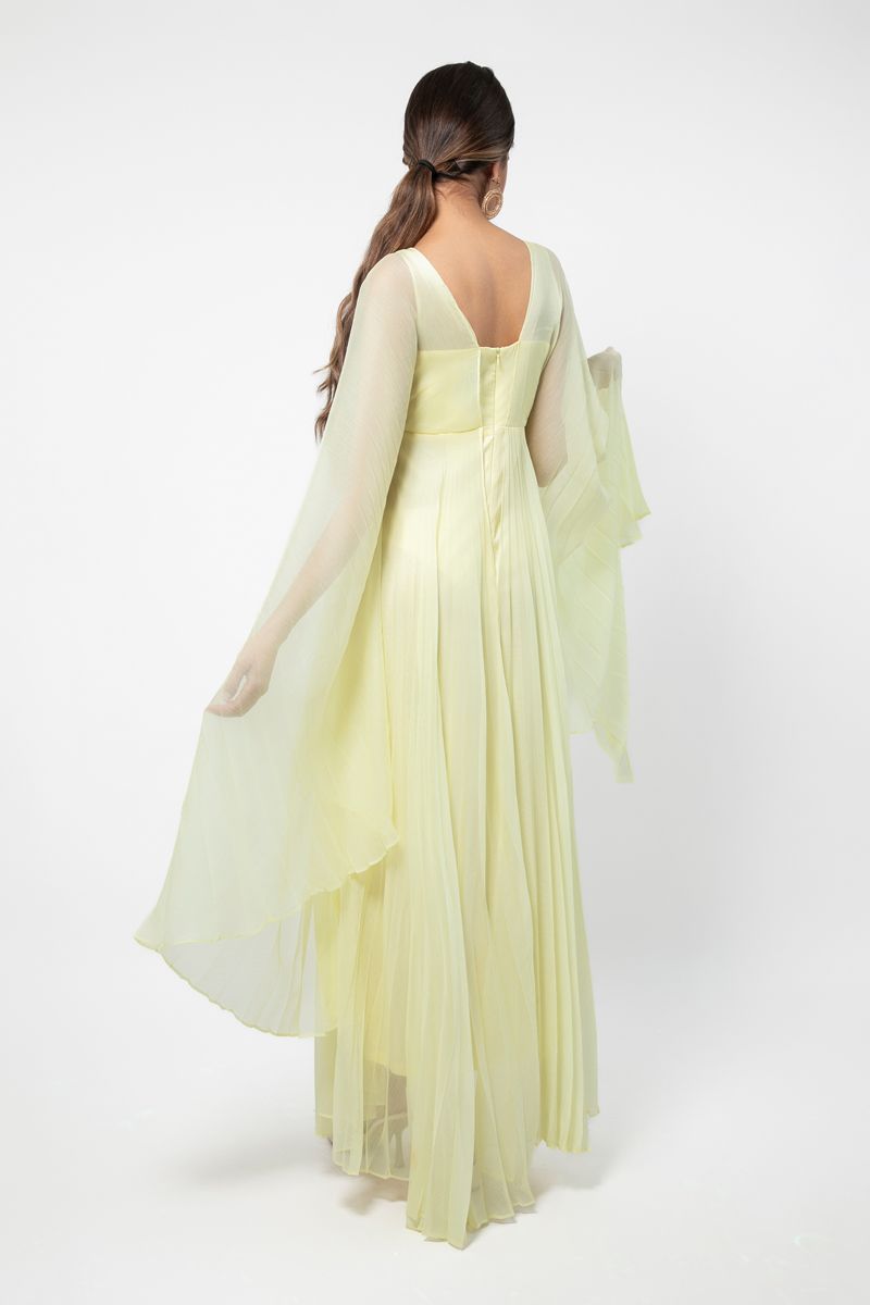 maxi women dress with plisse cape