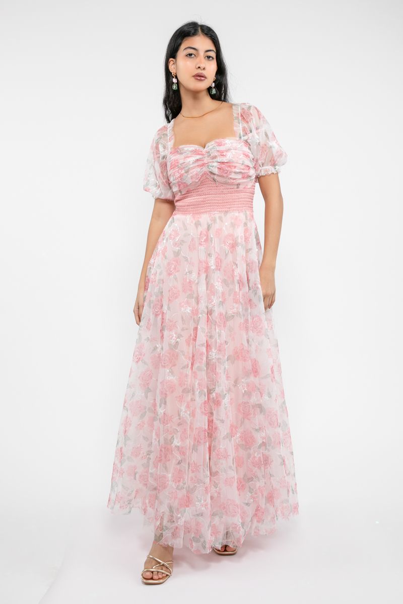 فستان نسائي ماكسي بنمط مورد